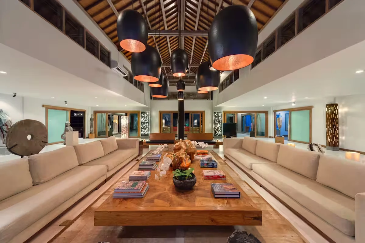 The double-height living room